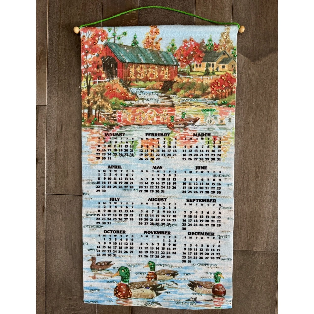 Hanging Wall Calendars 1984-1988~ Lot of 4 ~ Sequined Felt ~ Butterfly/Duck - Picture 2 of 6
